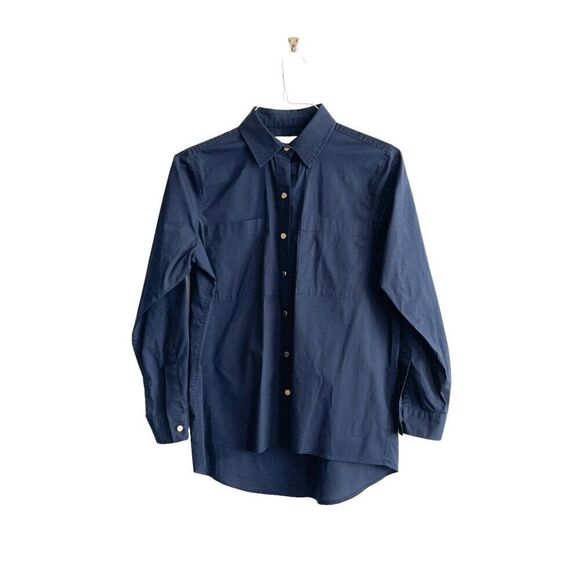 MICHAEL Michael Kors Womens Long Sleeve Hi Low Button Up Shirt Navy Small - Picture 1 of 8